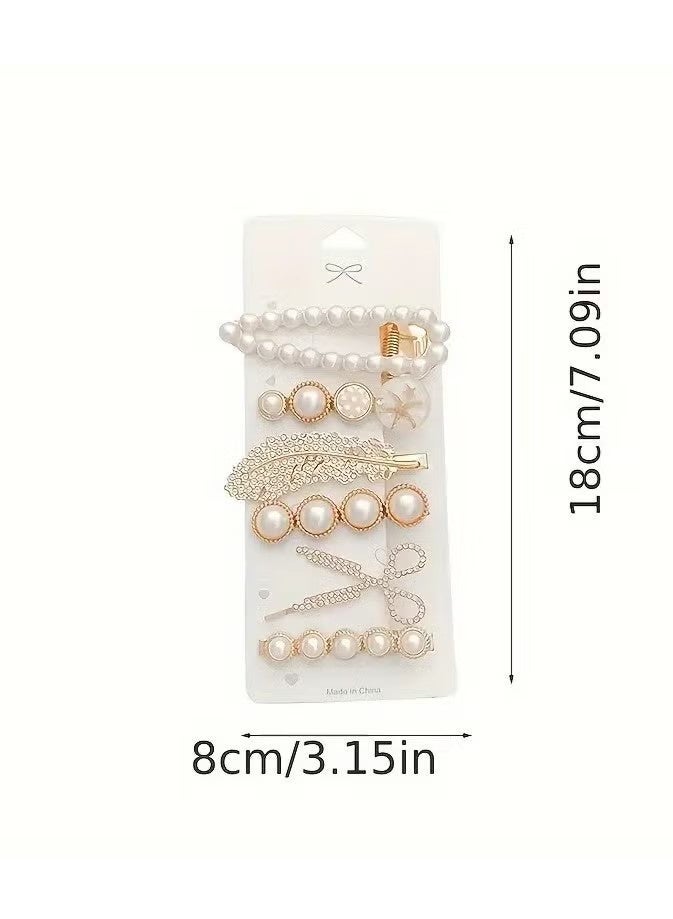 ٦ قطع من مشابك الشعر الجانبية الأنيقة، مشابك شعر مزينة باللؤلؤ الصناعي، مشابك غرة مزينة بأحجار الراين اللامعة على شكل مقص، مناسبة للنساء والاستخدام اليومي - Image 4